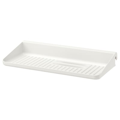 A white SUNNERSTA shelf made of abs plastic, designed for kitchen storage with a ribbed surface for drainage.