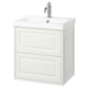 White TÄNNFORSEN bathroom vanity, 2 drawers, ceramic sink, chrome faucet.