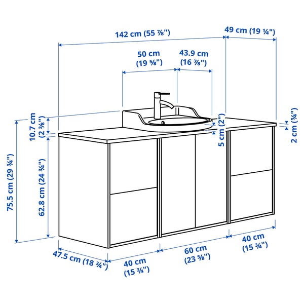 Illustration with measurements for the product: TÄNNFORSEN.