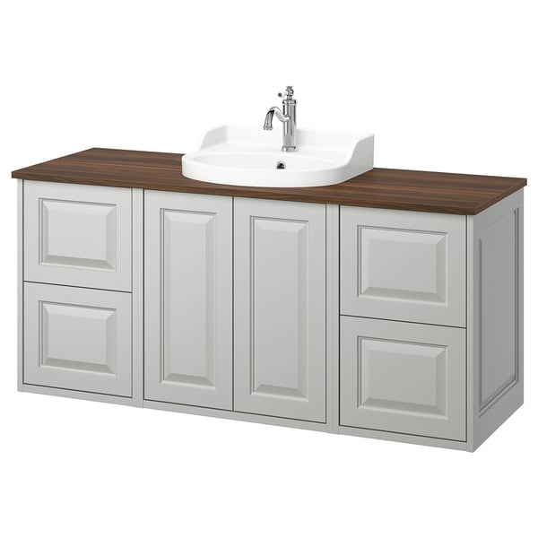 Tånforesten bathroom vanity, light grey, wood & plastic, rectangular with inset sink.