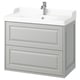 TÄNNFORSEN light gray bathroom vanity, wall-mounted with 2 drawers, beveled edges, ceramic sink top, and chrome faucet.