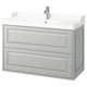 TÄNNFORSEN light grey bathroom vanity. 2 large drawers, ceramic sink, chrome tap, classic design with bevelled edges.