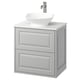 TÄNNFORSEN grey bathroom vanity with marble top & white bowl sink.