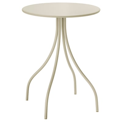Neat beige side table, TÅNEBRO, curved legs, modern design, and is made of powder-coated steel.