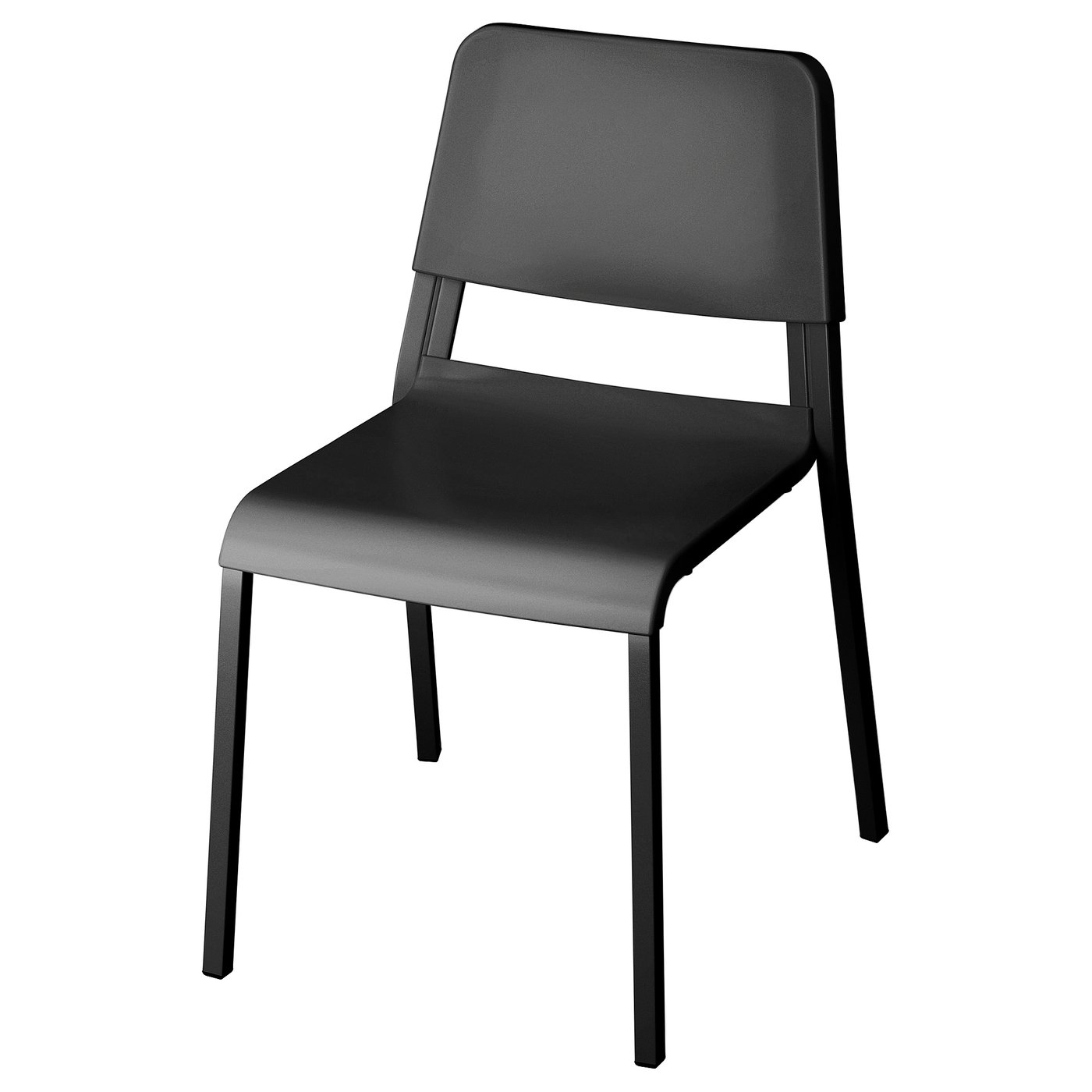TEODORES chair, dark grey, stackable. Plastic seat, back, metal legs.