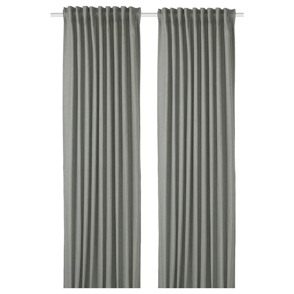 TIBAST grey room-darkening curtains, simple design, cotton and polyester, two panels.