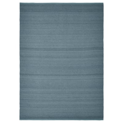 Gray-blue TIDTABELL rug, cotton-wool, flatwoven, comfy & warm, ideal for living spaces or dining tables.