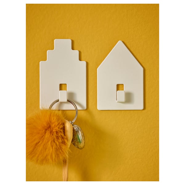 TIPPVAGN Hook, self-adhesive, house/white