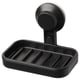 Black TISKEN suction soap dish, rectangular with ridged base, wall-mounted, abs plastic.