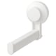 A white TISKEN toilet paper holder. Its wall-mounted with suction cups, no drilling needed. The holder an arm holding the roll.