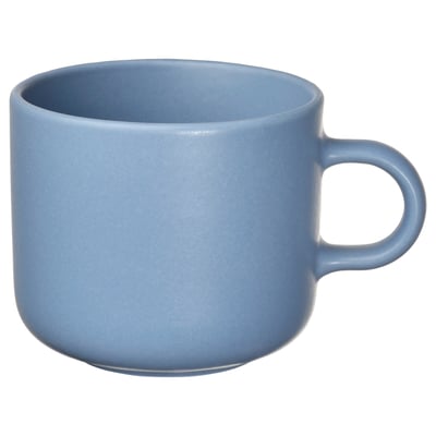 Blue ceramic mug with simple design and comfortable handle. Ideal for daily use with its rounded shape and smooth finish.