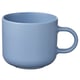 Blue ceramic mug, matte finish, round shape, single handle.