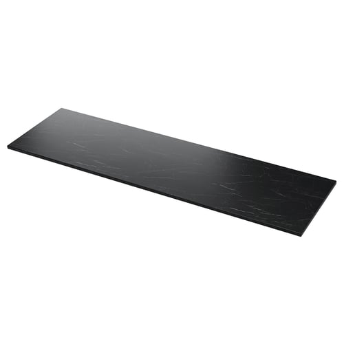 Black marble-look TOLKEN countertop. Rectangular, smooth surface, fiberboard core.