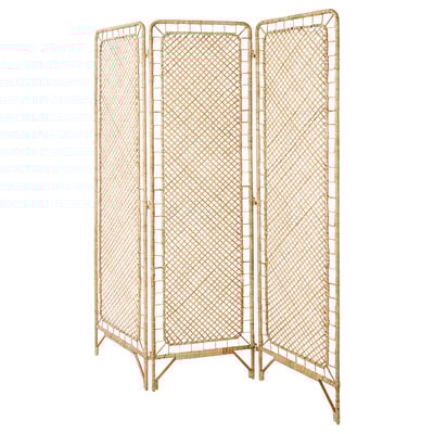 Rattan room divider, beige diamond weave, sturdy metal base