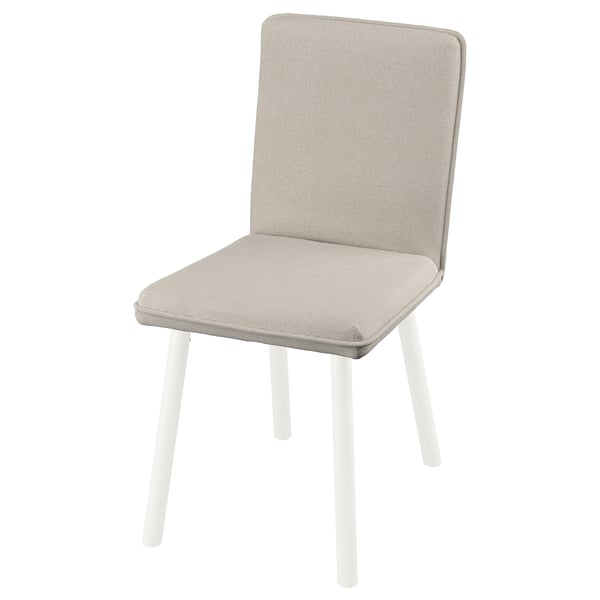 A TONSTAD chair with a beige and black patterned fabric cover and white legs. It has a high back and sleek design.
