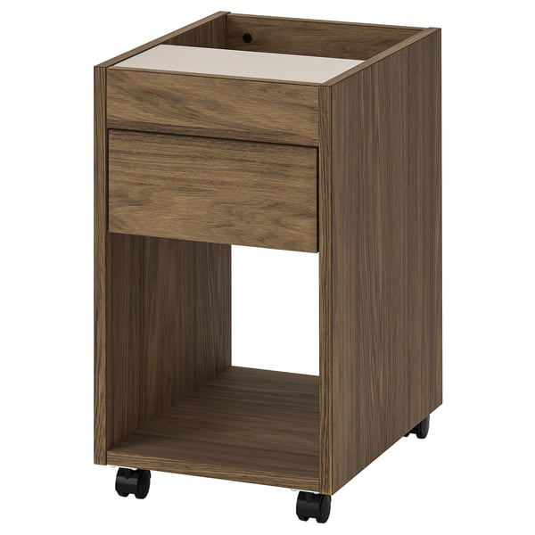 Wooden drawer unit with wheels, light brown, single soft-close drawer.