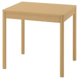 Square oak dining table with four legs, light brown, wooden, minimalist design.