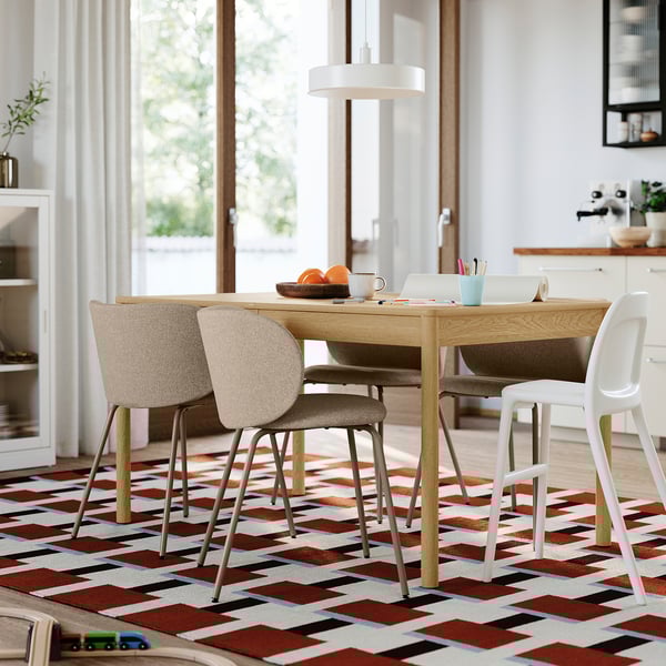TONSTAD / KRYLBO Table and 4 chairs, oak veneer/Tonerud dark beige, 140/196x85 cm