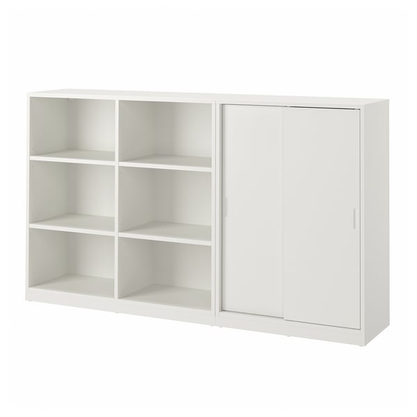 White TONSTAD furniture combo with both open and closed storage. Sleek, off-white with clean lines and adjustable shelves.