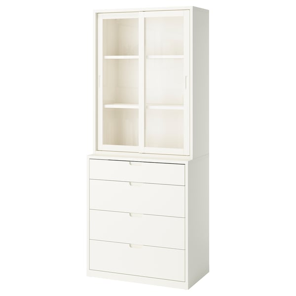 TONSTAD off-white cabinet & chest: 4 drawers, glass doors, clean lines, quality feel.