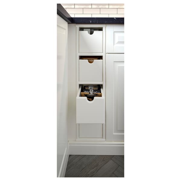 TORNVIKEN box in white on kitchen countertop, great kitchen storage solution.