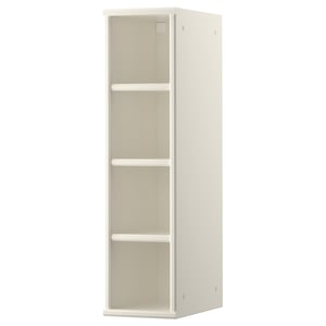 A TORNVIKEN white, open kitchen cabinet with three shelves made of fibreboard. Its minimalist design maximises storage efficiency in narrow spaces.