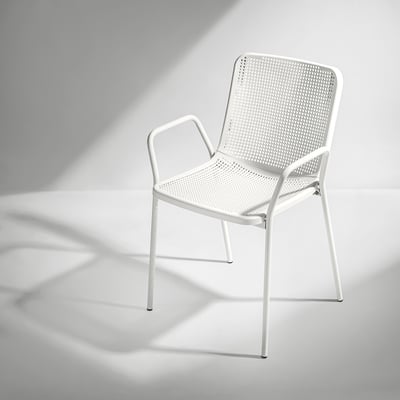 TORPARÖ white metal chair: modern, perforated design, small, durable.
