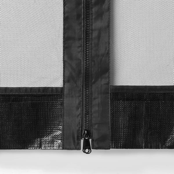 Close-up of a high-quality TORPÖN net zip, showing durable polyester mesh and strong metal zip pull.