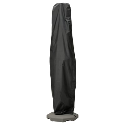 Black TOSTERÖ parasol cover, waterproof, sturdy material, cylindrical shape, adjustable bottom.
