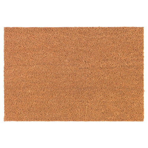 Rectangle-shaped brown coir door mat with natural texture.