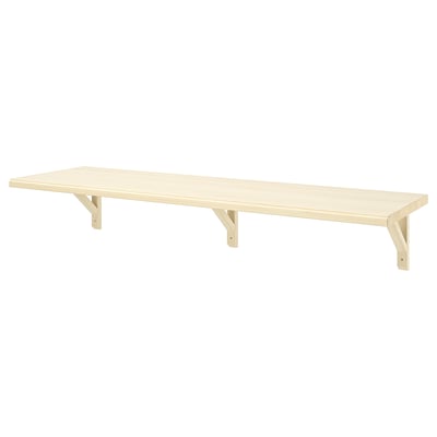 Wooden wall shelf, light color, rectangular shape, simple design.
