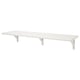TRANHULT white wooden shelf with clear lacquer, two angled brackets, smooth beveled edge.