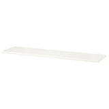 A TRANHULT white wall shelf made of solid wood with a smooth and bevelled edge.