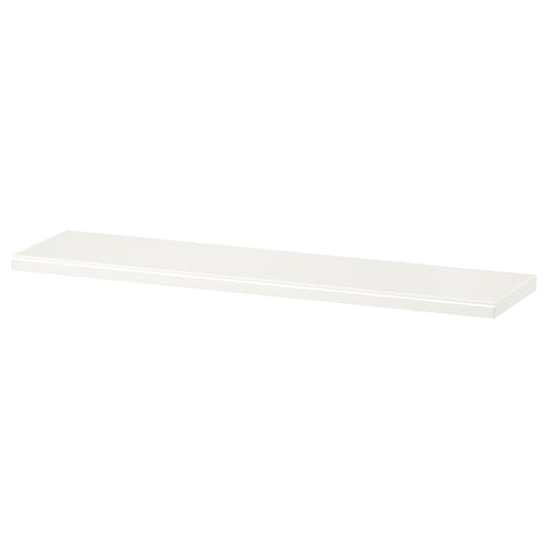 TRANHULT white wall shelf, sleek rectangular design, bevelled edge options, solid wood finish.