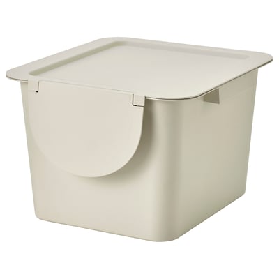 TRÖSKNING Bin with lid, light beige, 12 l