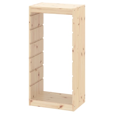 A TROFAST pine wooden storage frame, natural, rectangular, with grooves for adjustable shelves.