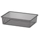A grey wire mesh storage basket, rectangle shaped with a sturdy frame, designed for easy access and organisation.