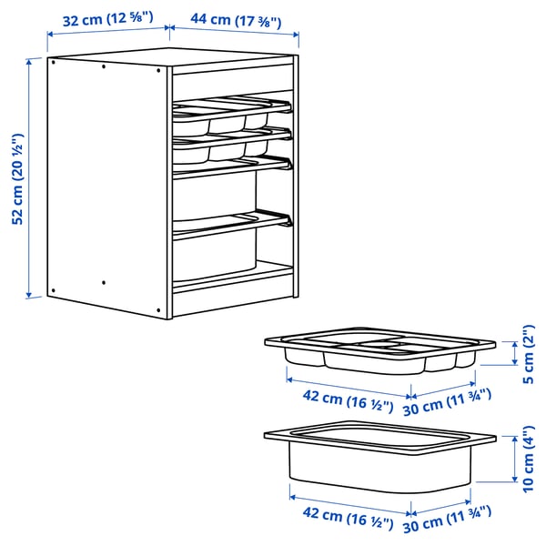 Illustration with measurements for the product: TROFAST.