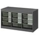 A gray TROFAST storage unit with multiple mesh storage boxes for organizing items.