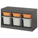TROFAST kids storage, grey frame with orange & white bins, modular design.