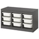 TROFAST grey storage unit with 12 white containers, organised in 3 columns.
