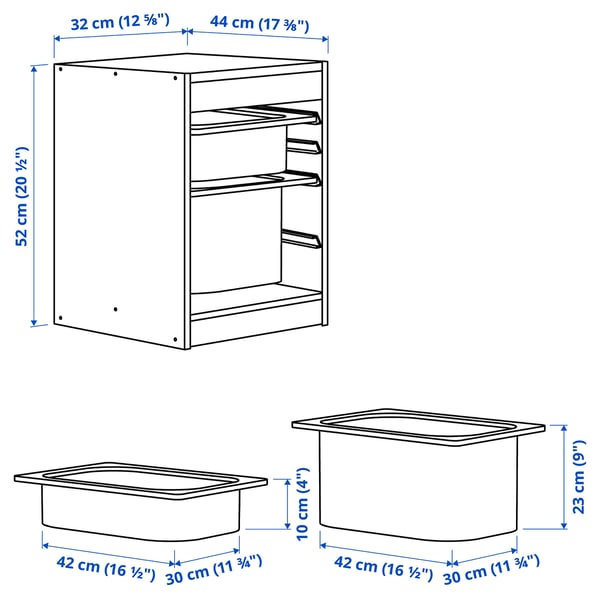 Illustration with measurements for the product: TROFAST.
