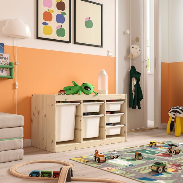 TROFAST Storage combination with boxes, light white stained pine/white, 93x44x52 cm