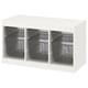 White TROFAST storage unit with grey mesh bins, rectangular, modular design.