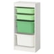 TROFAST storage unit with green & white bins on white frame.