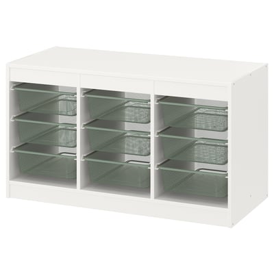 A white TROFAST storage unit with multiple mesh compartments for organizing items.