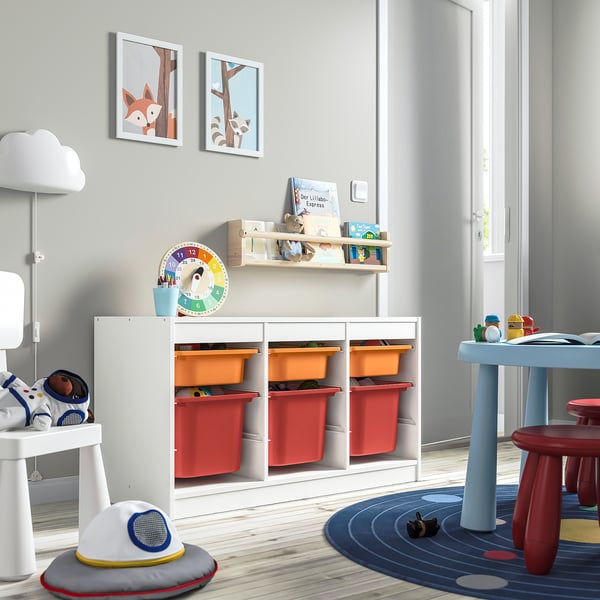 Childrens playroom with TROFAST storage, toys, and colourful decor.