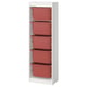 A white TROFAST storage unit with five red plastic bins, designed for childrens storage.