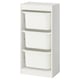 A white TROFAST storage unit with three removable bins, designed for childrens toy storage.