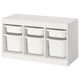 White TROFAST kids storage unit. Square, six plastic containers.